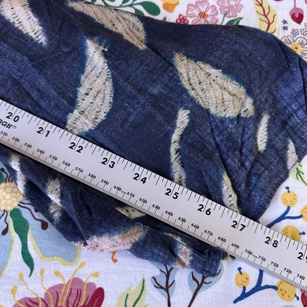Soft Surroundings Velora Wrap Pants 10 Blue Abstract Feather Wide‎ Leg Linen Bl